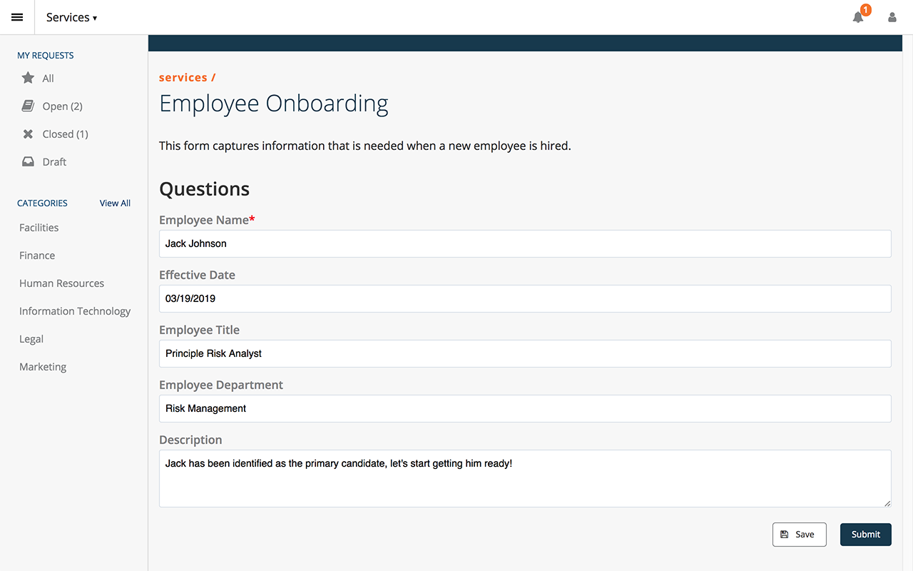 An onboarding form