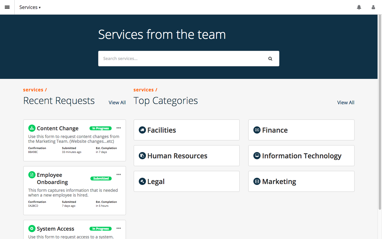 The default theme of our service portal solution